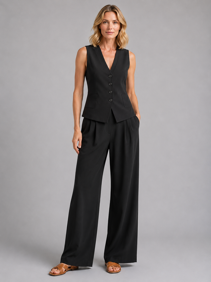 Women’s Sleeveless Waistcoat with Wide-Leg Trousers