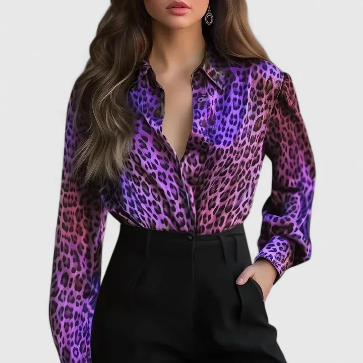 Women's Snake Skin Blouse with Lapel for Office to Evening
