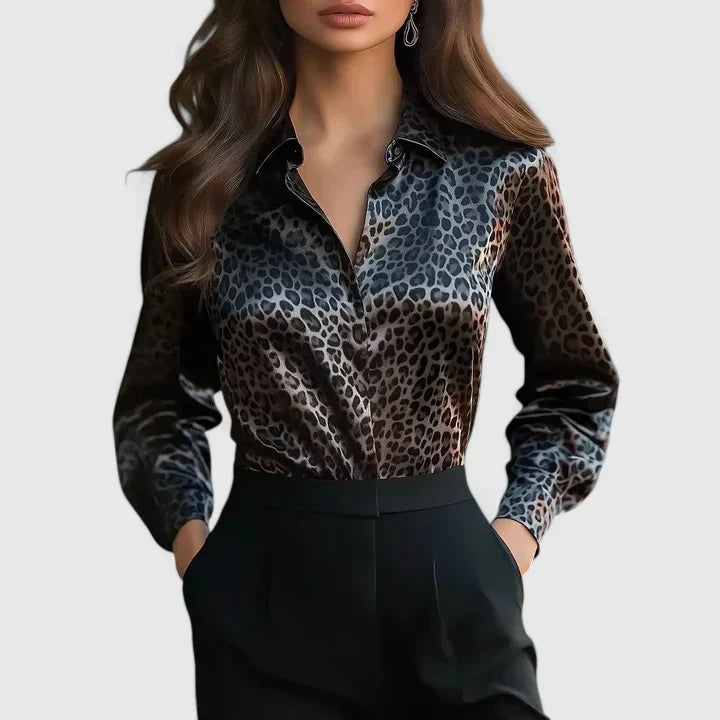 Women's Snake Skin Blouse with Lapel for Office to Evening