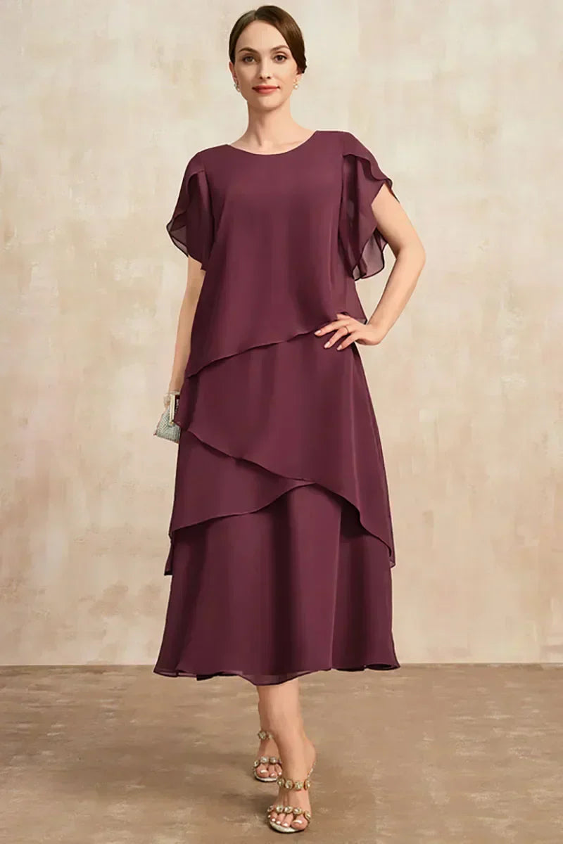 Women's Soft Chiffon Midi Dress with Layered Silhouette