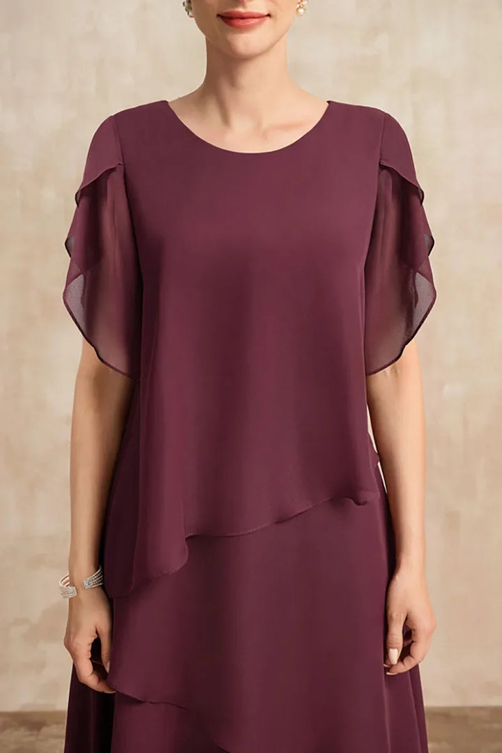 Women's Soft Chiffon Midi Dress with Layered Silhouette