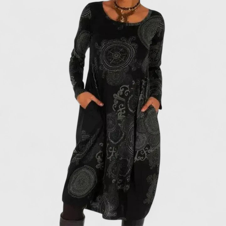 Women's Sophisticated Midi Dress with Pockets for Evening