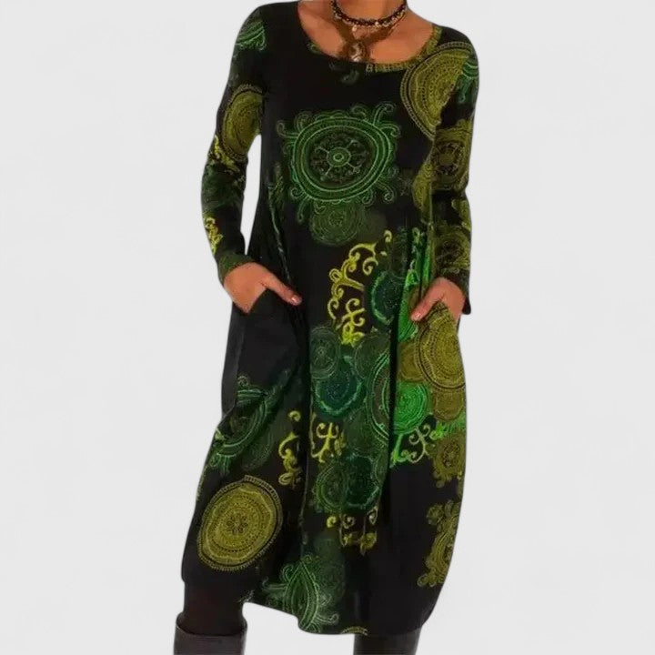 Women's Sophisticated Midi Dress with Pockets for Evening