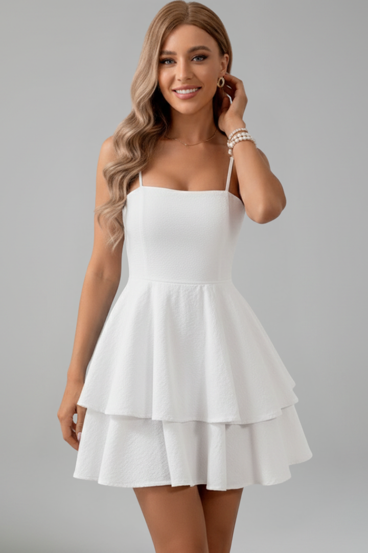 Women's Spaghetti Strap Mini Dress with Flared Skirt