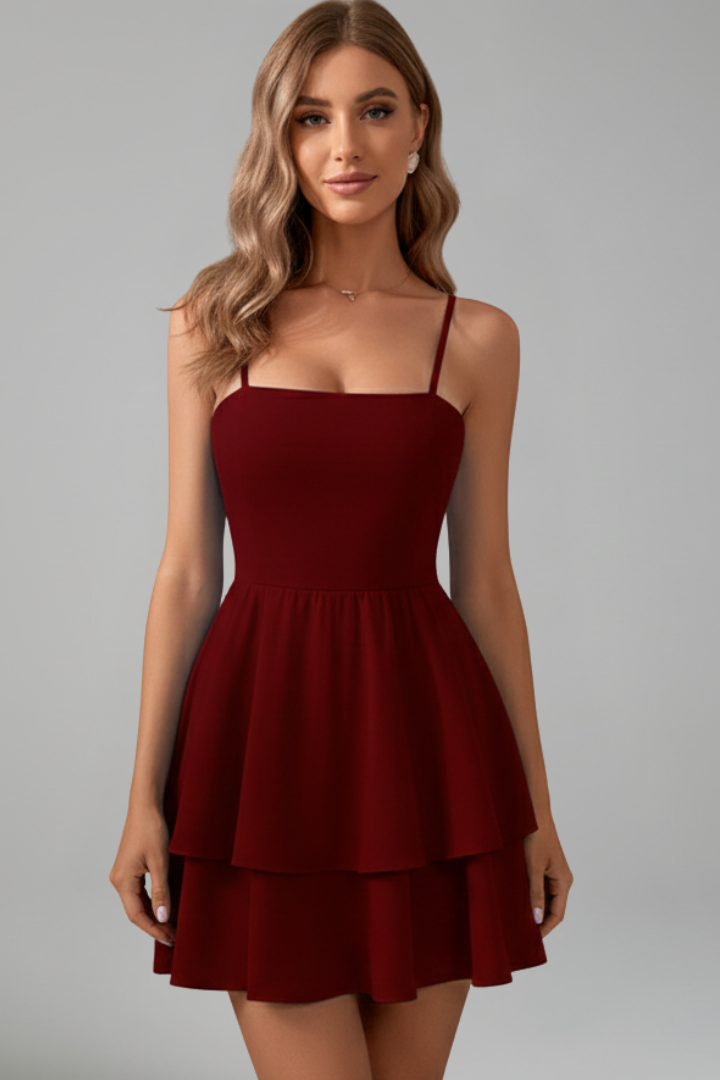 Women's Spaghetti Strap Mini Dress with Flared Skirt