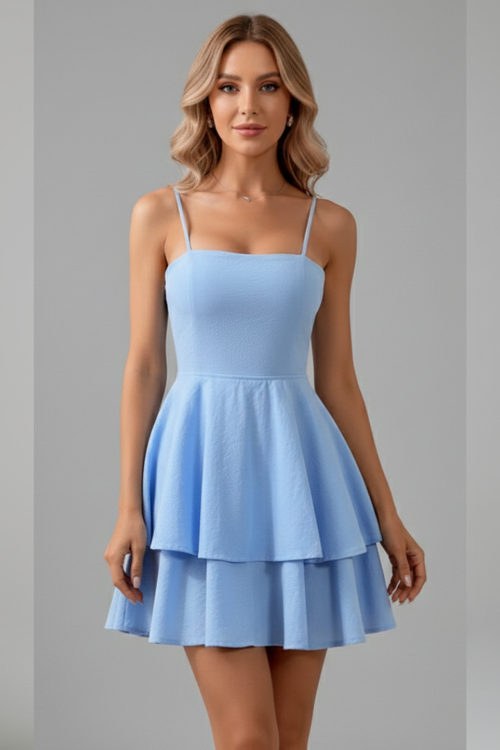 Women's Spaghetti Strap Mini Dress with Flared Skirt