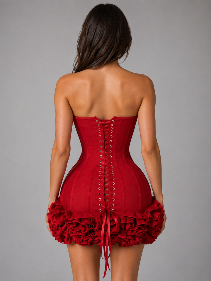 Women’s Strapless Corset Dress with Ruffles