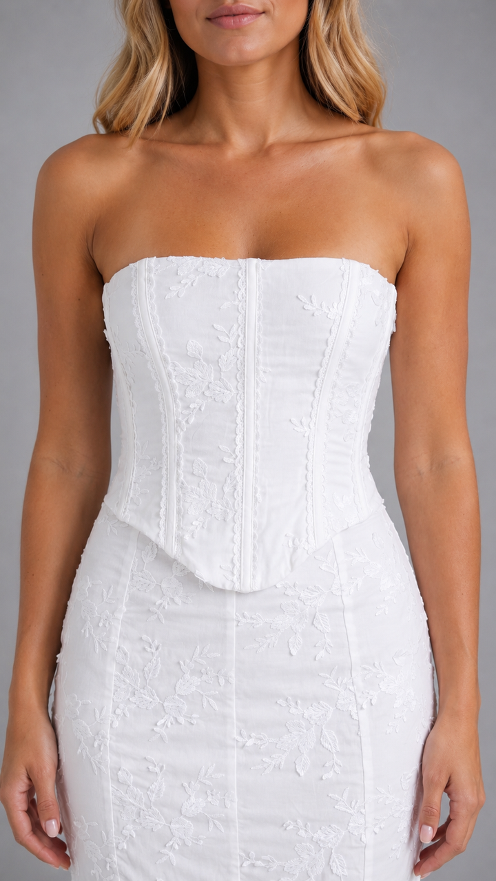 Women’s Strapless Embroidered Maxi Dress with Corset