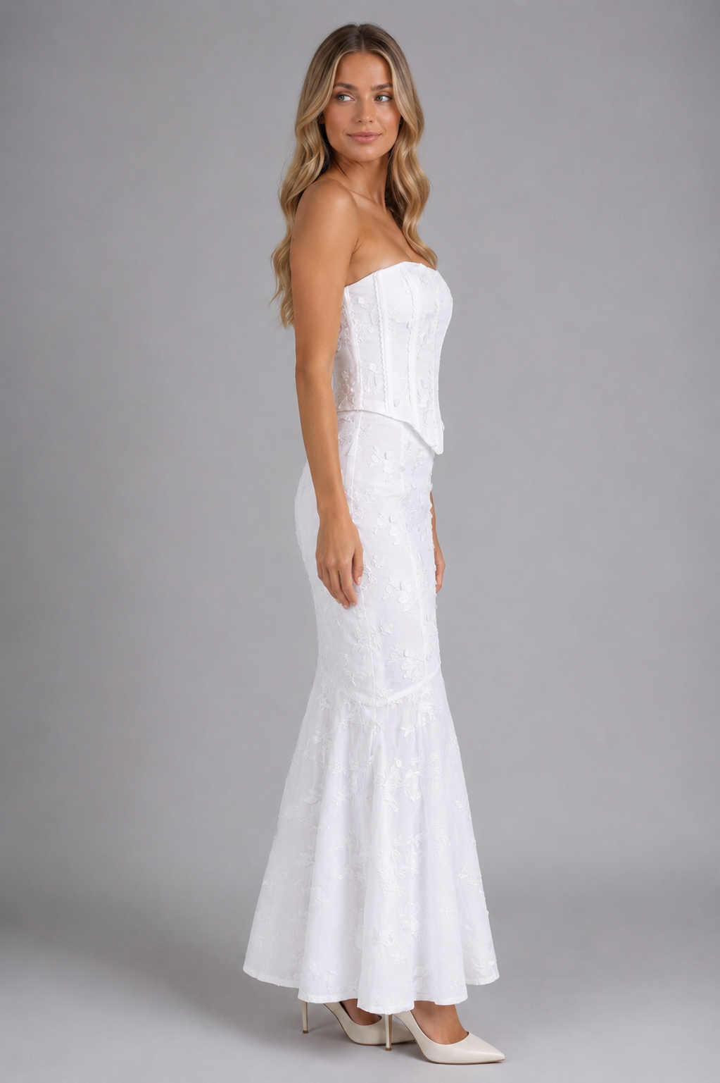 Women’s Strapless Embroidered Maxi Dress with Corset