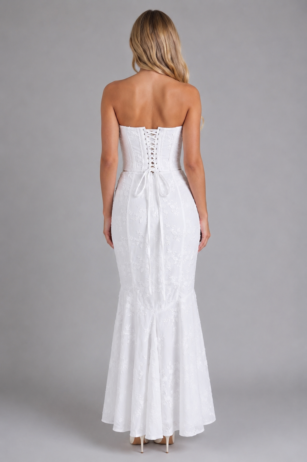 Women’s Strapless Embroidered Maxi Dress with Corset