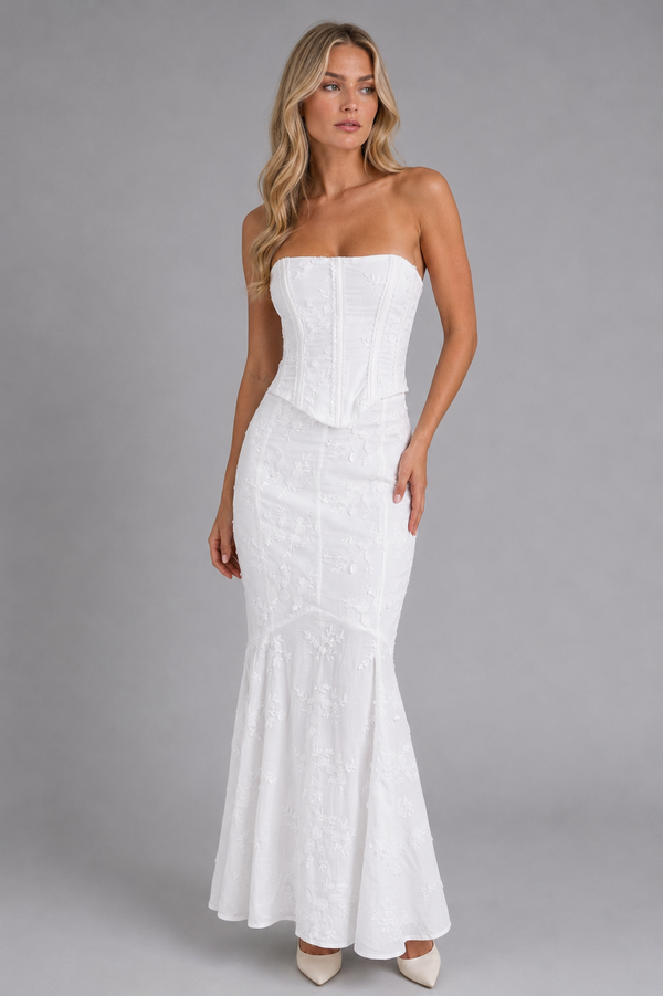 Women’s Strapless Embroidered Maxi Dress with Corset