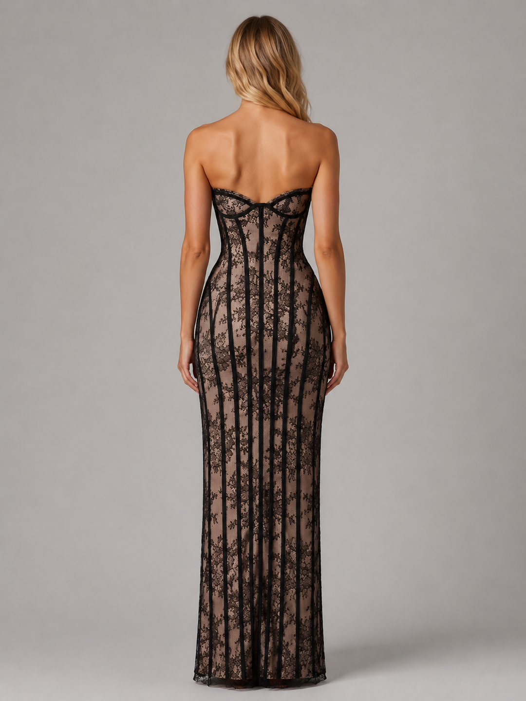 Women’s Strapless Lace Corset Maxi with Embroidery