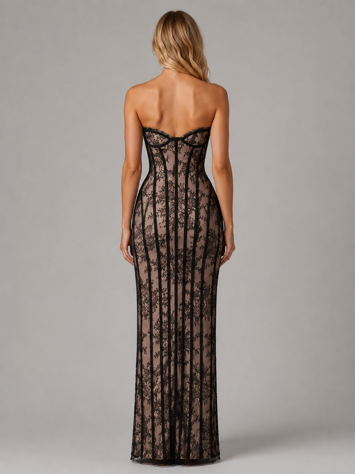 Women’s Strapless Lace Corset Maxi with Embroidery