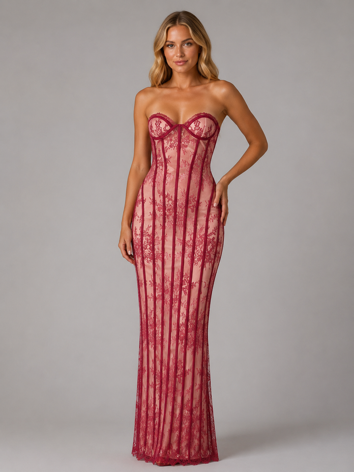 Women’s Strapless Lace Corset Maxi with Embroidery