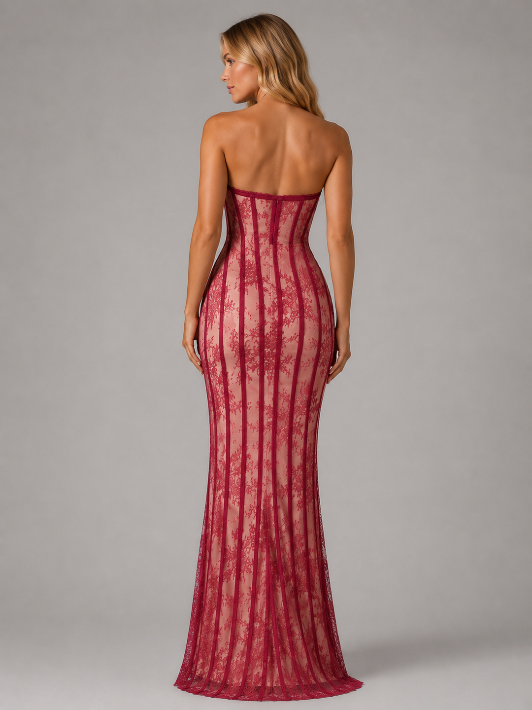 Women’s Strapless Lace Corset Maxi with Embroidery