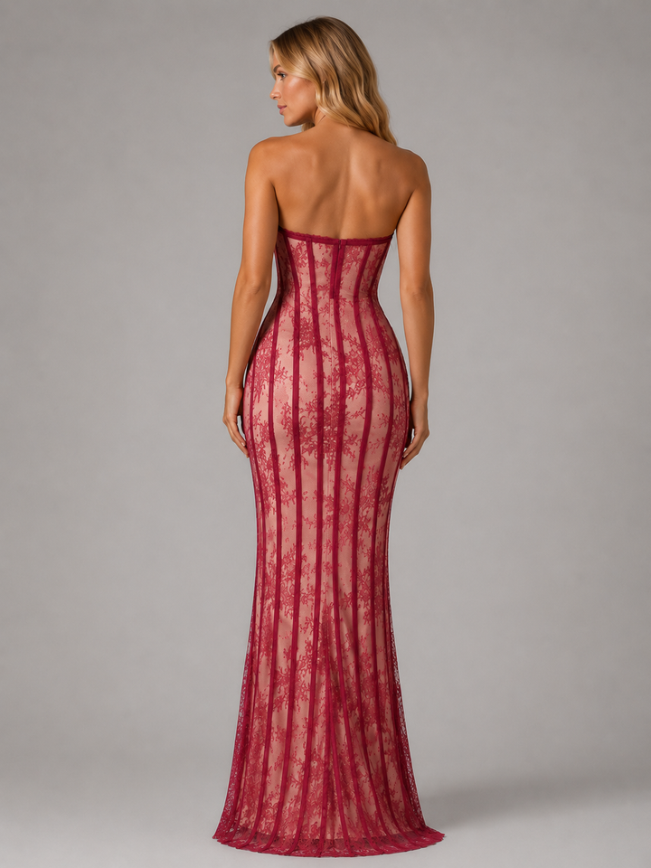 Women’s Strapless Lace Corset Maxi with Embroidery