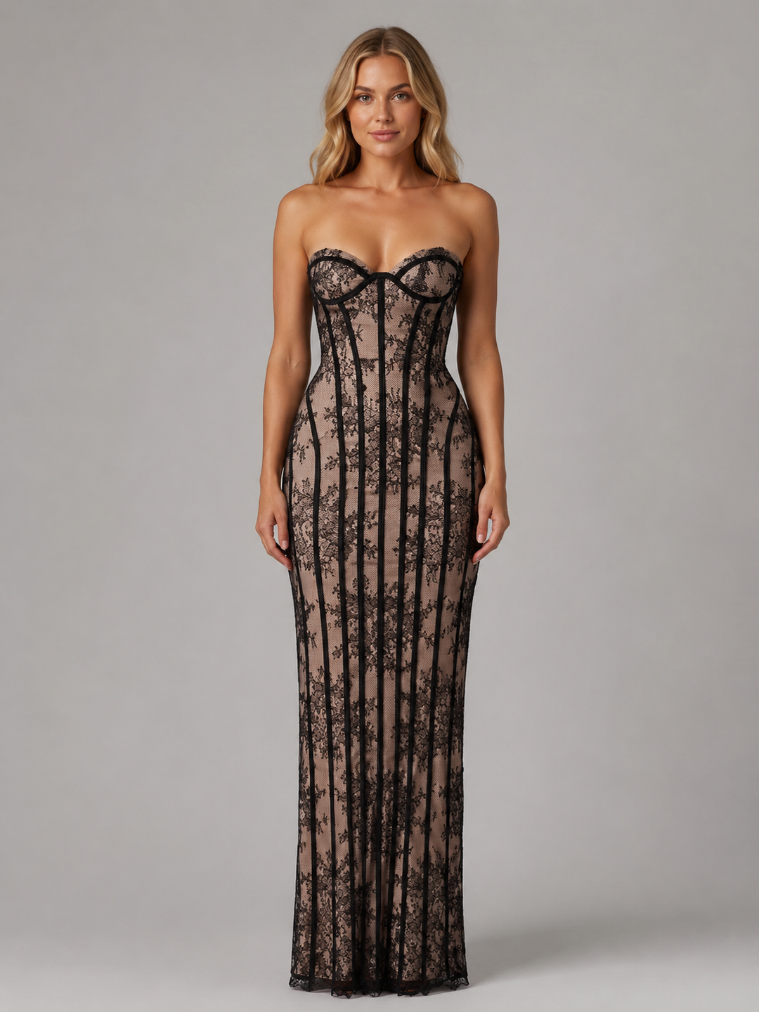 Women’s Strapless Lace Corset Maxi with Embroidery