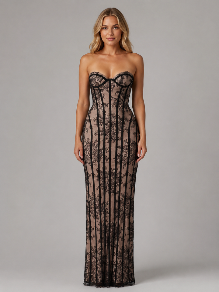 Women’s Strapless Lace Corset Maxi with Embroidery