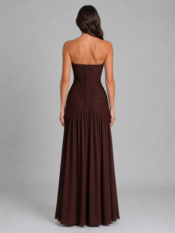 Women’s Strapless Maxi Dress with Ruched Bodice