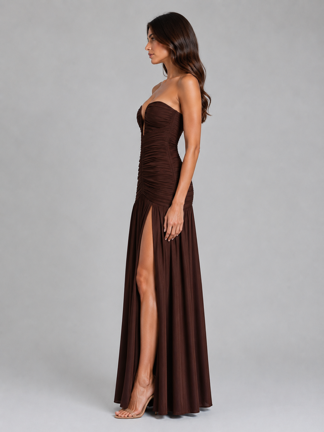 Women’s Strapless Maxi Dress with Ruched Bodice