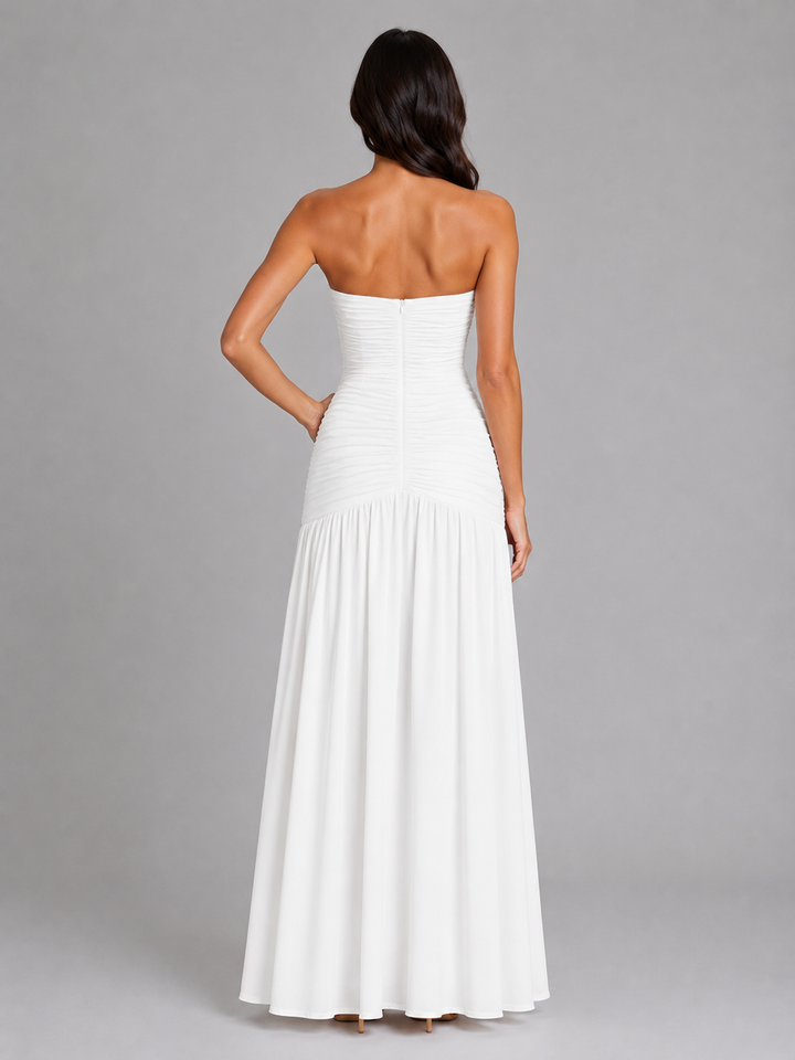 Women’s Strapless Maxi Dress with Ruched Bodice