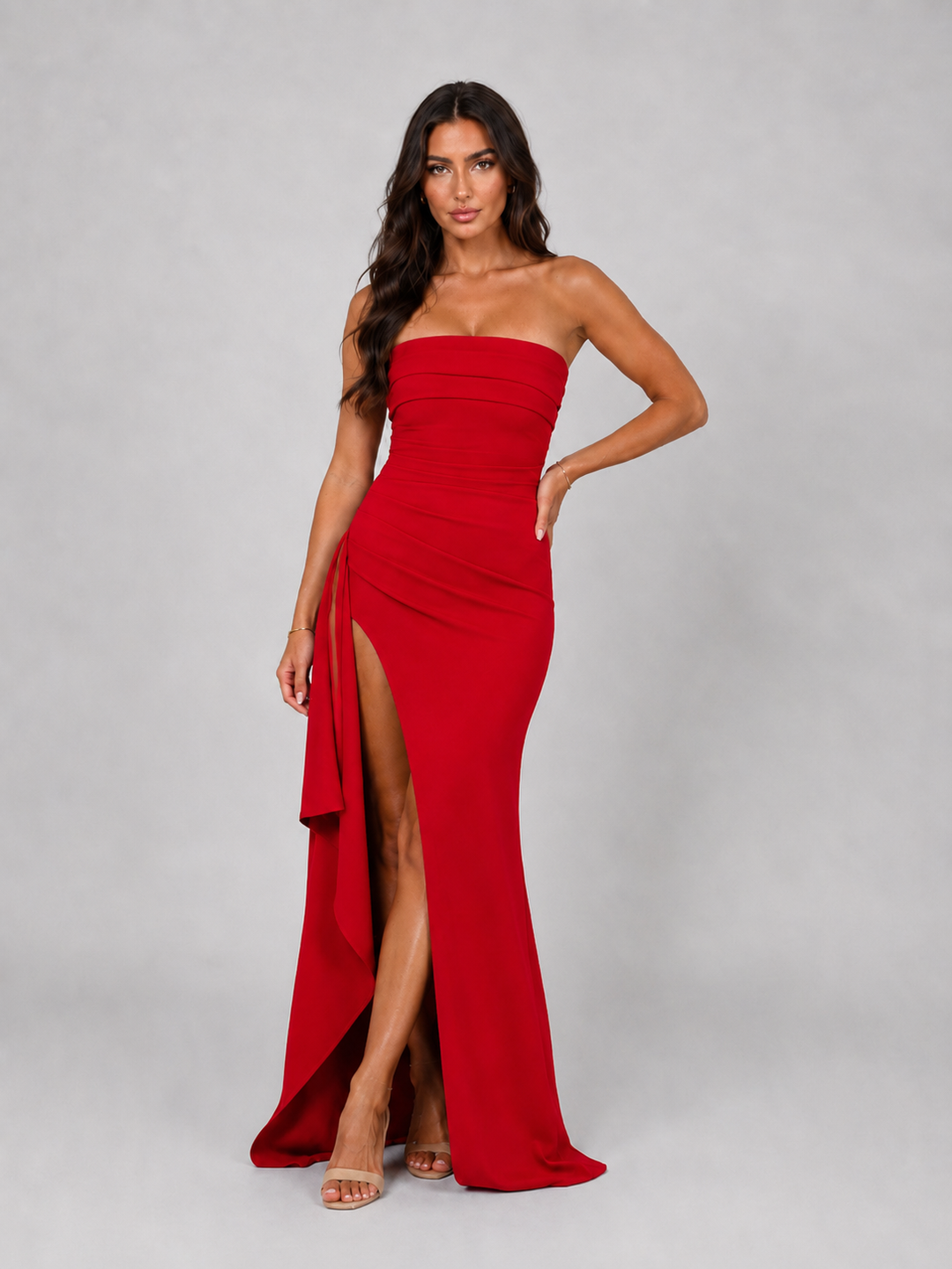 Women’s Strapless Maxi Dress with Ruched Bodice