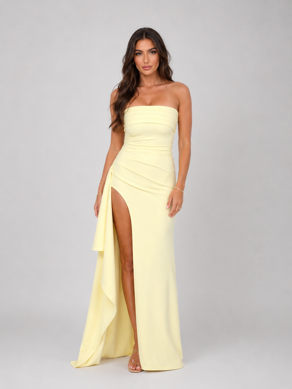 Women’s Strapless Maxi Dress with Ruched Bodice