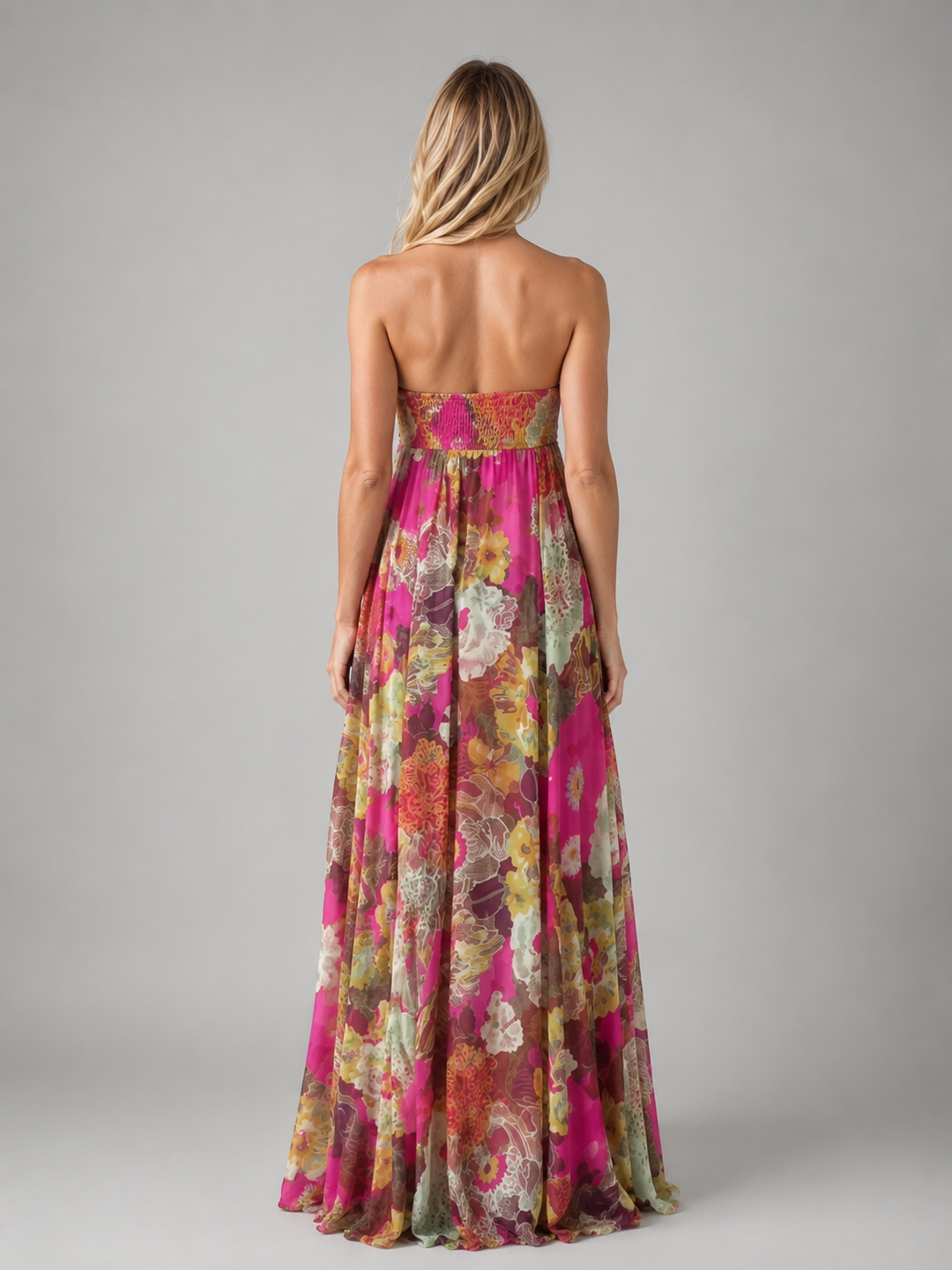 Women’s Strapless Maxi Dress with Smocked Bodice