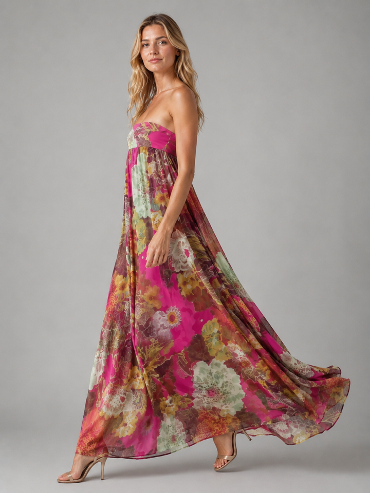 Women’s Strapless Maxi Dress with Smocked Bodice