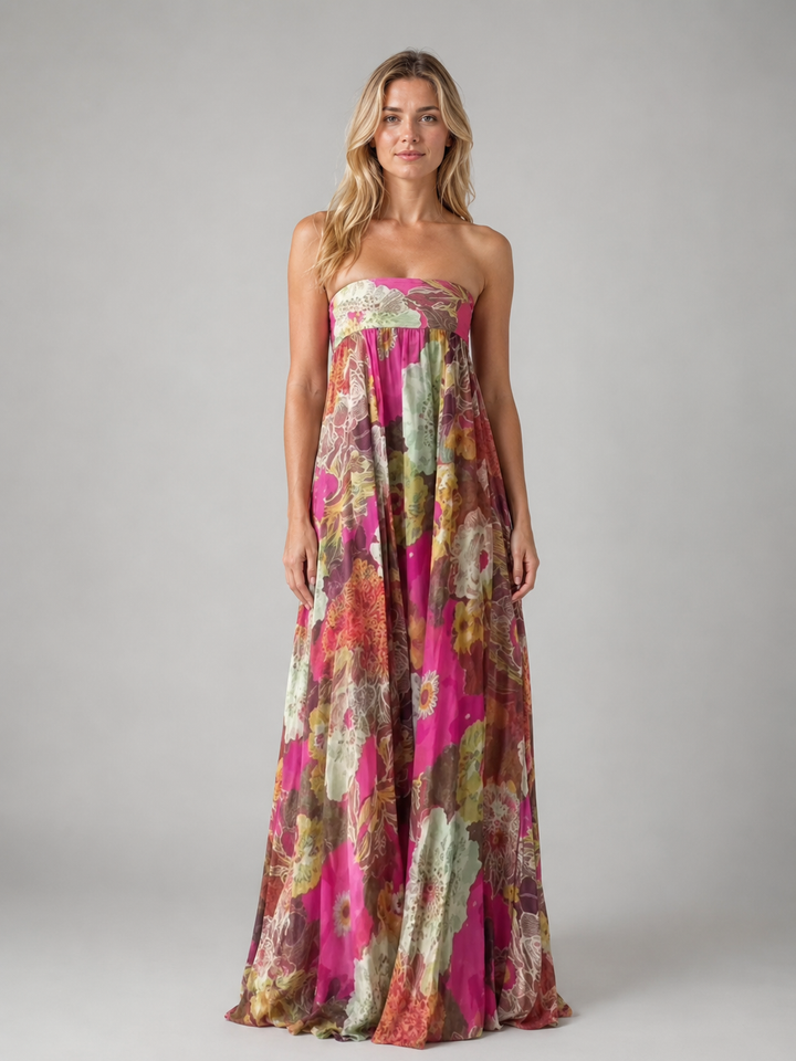 Women’s Strapless Maxi Dress with Smocked Bodice