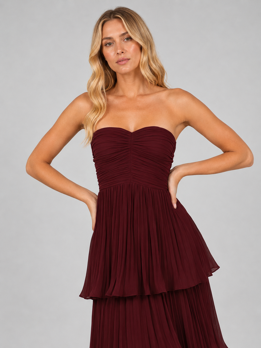 Women’s Strapless Tiered Maxi Dress with Sweetheart
