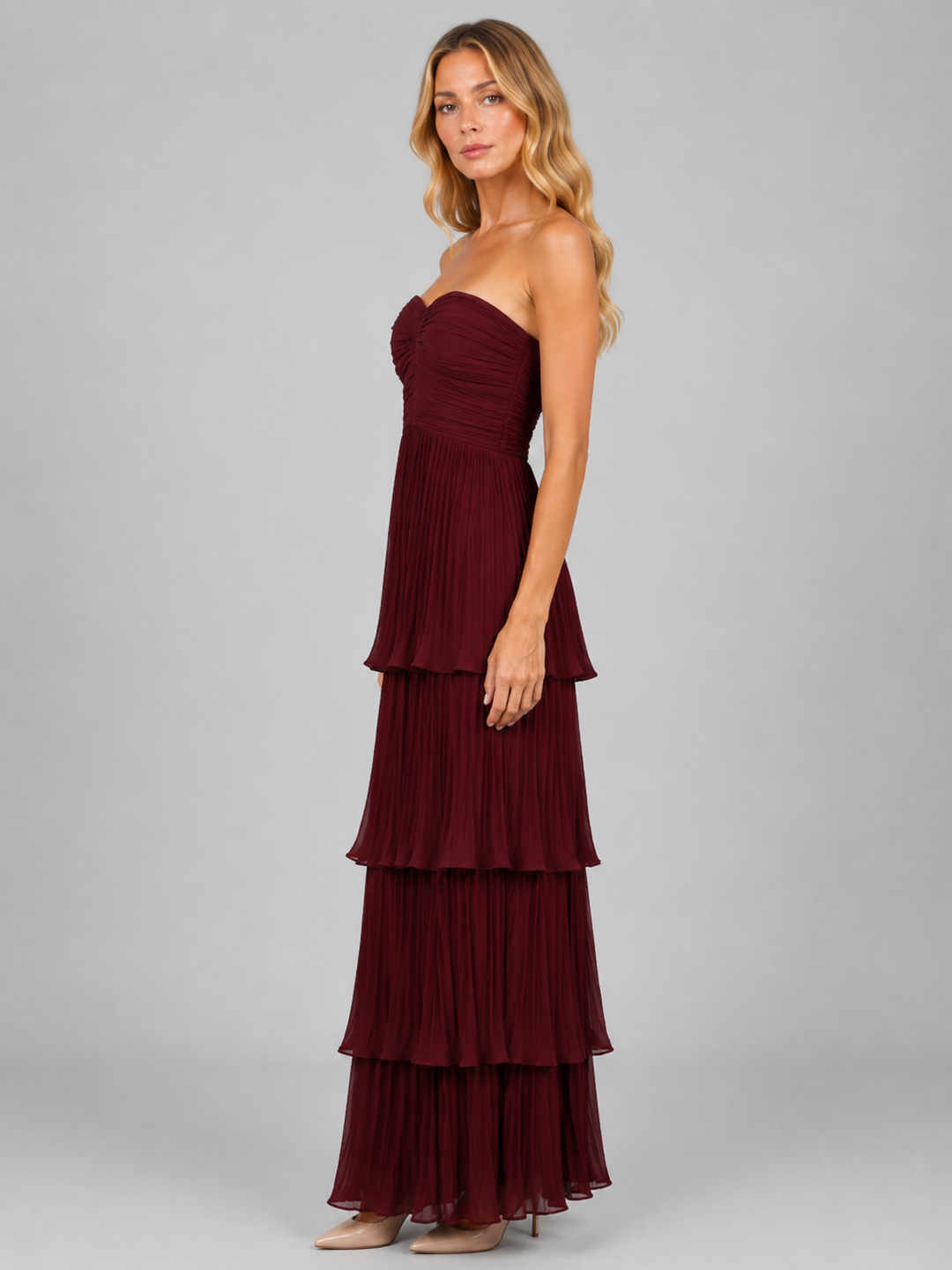Women’s Strapless Tiered Maxi Dress with Sweetheart
