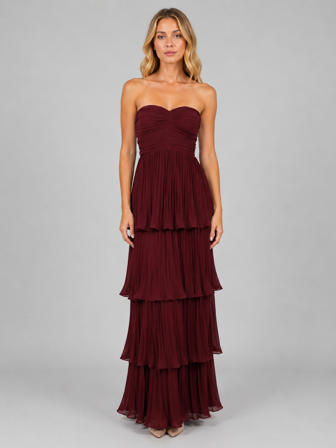 Women’s Strapless Tiered Maxi Dress with Sweetheart