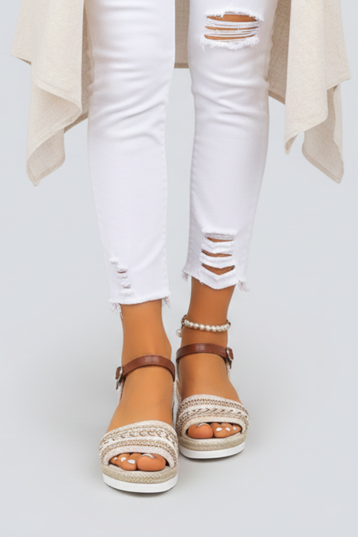 Women's Strappy Wedge Sandals with Embroidery for Evenings