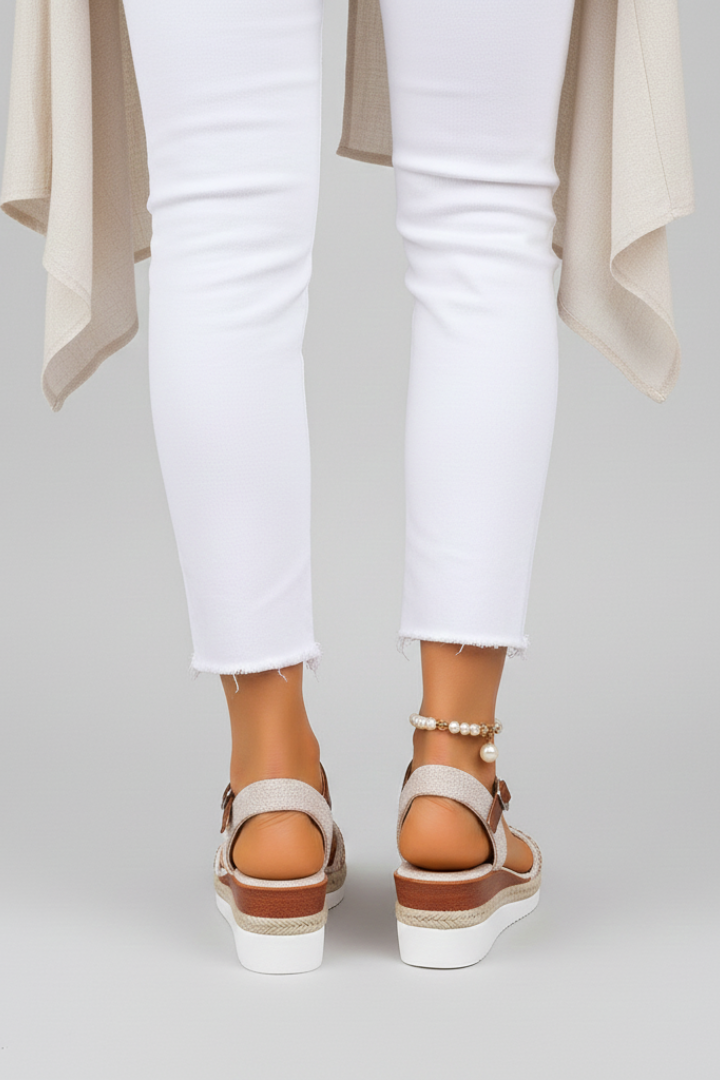 Women's Strappy Wedge Sandals with Embroidery for Evenings