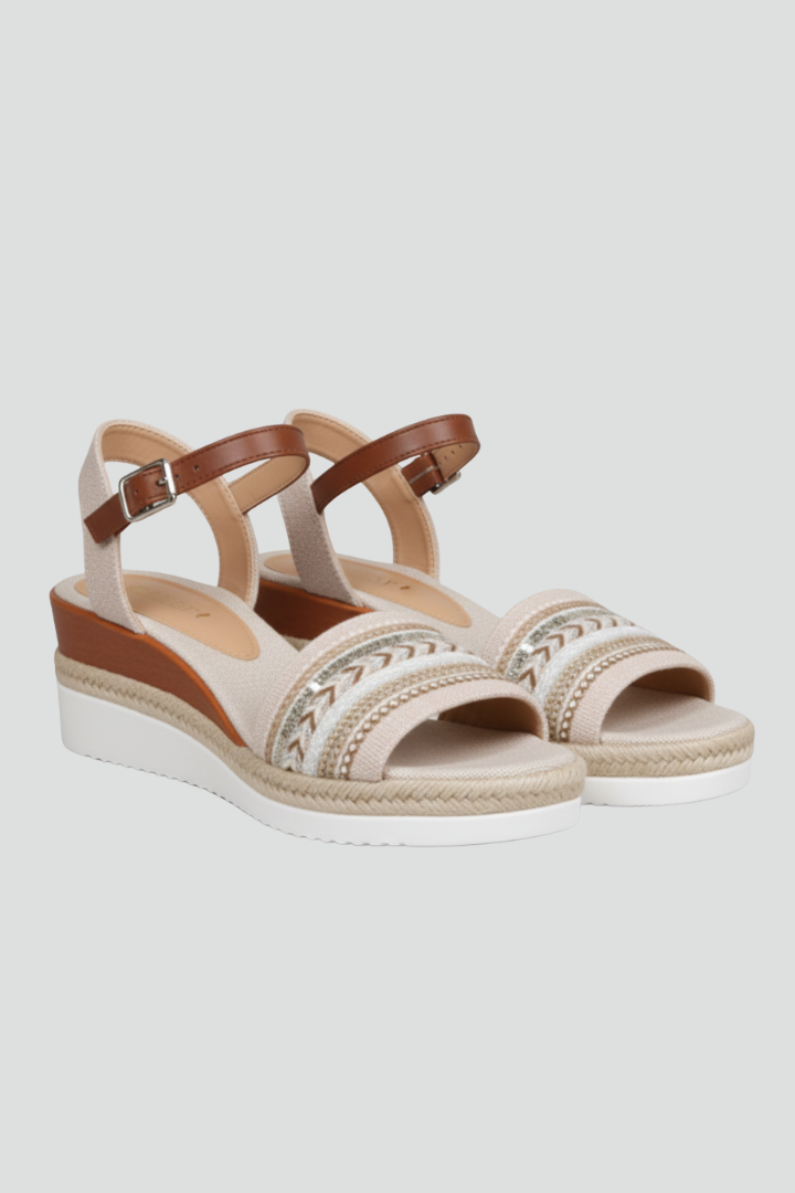 Women's Strappy Wedge Sandals with Embroidery for Evenings