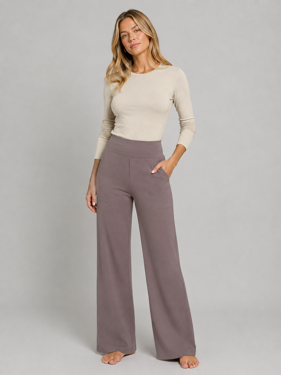 Women’s Stretch Straight-Leg Trousers with High-Waist