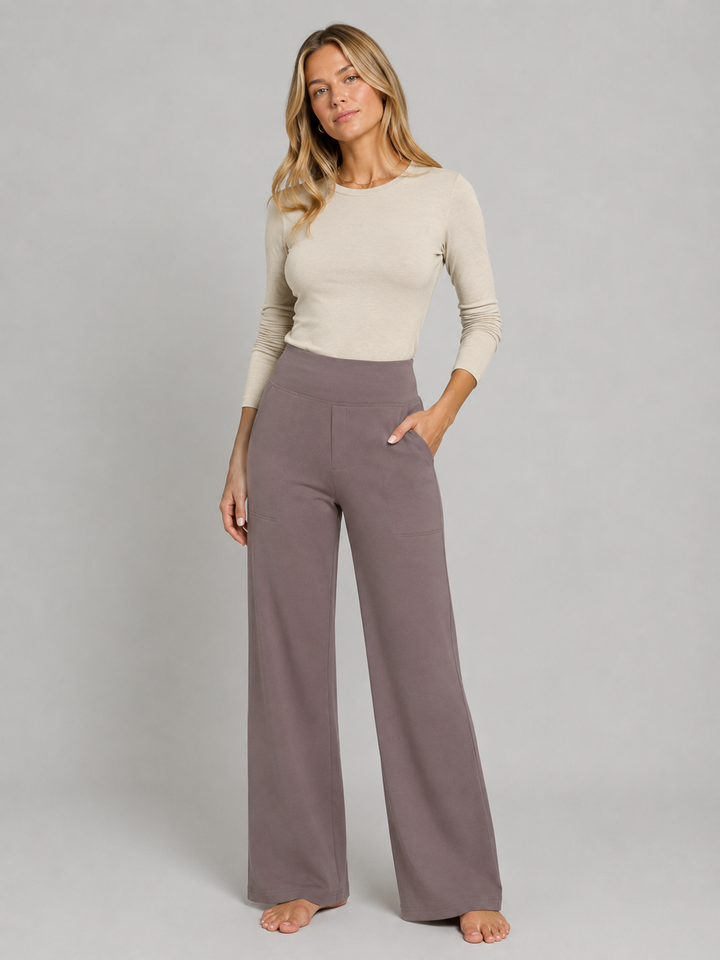 Women’s Stretch Straight-Leg Trousers with High-Waist