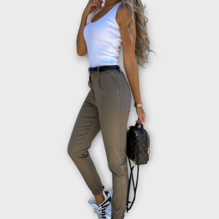 Women's Stretch Trousers with High-Waist Shaping for Office