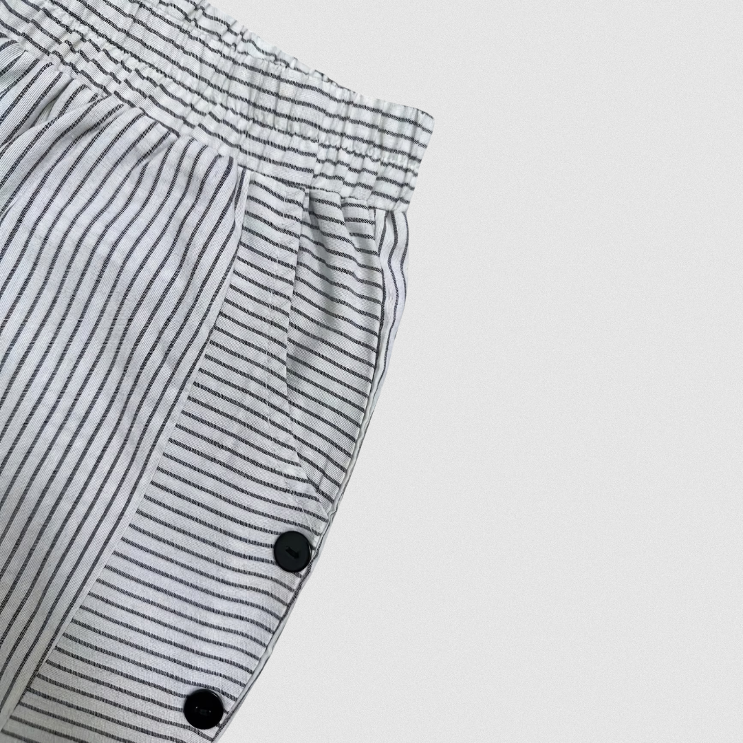 Women’s Striped Button Trousers with Elastic Waist