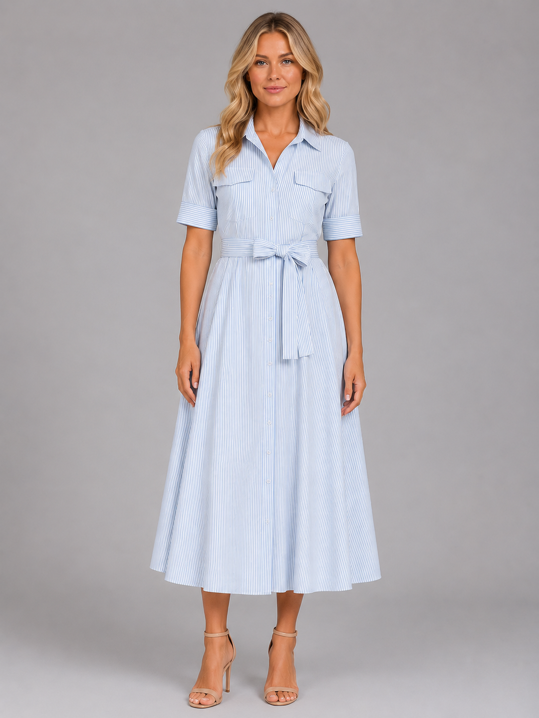 Women’s Striped Maxi Dress with Tie Waist