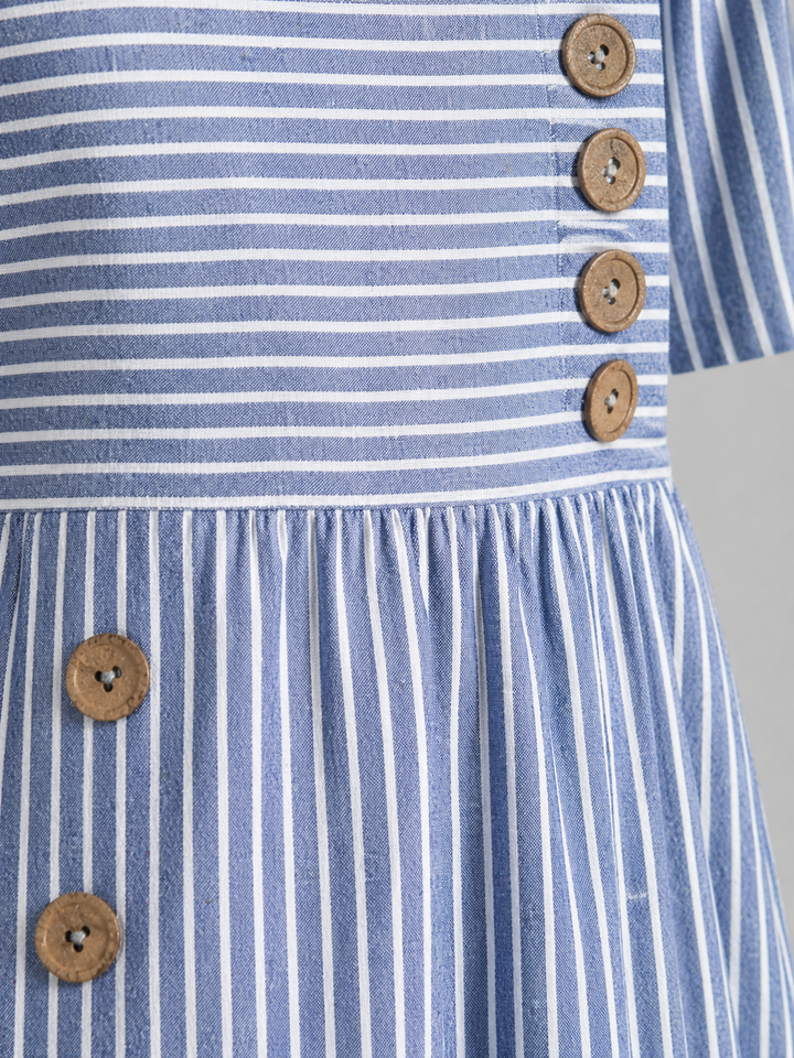 Women’s Striped Midi Dress with Button Detail