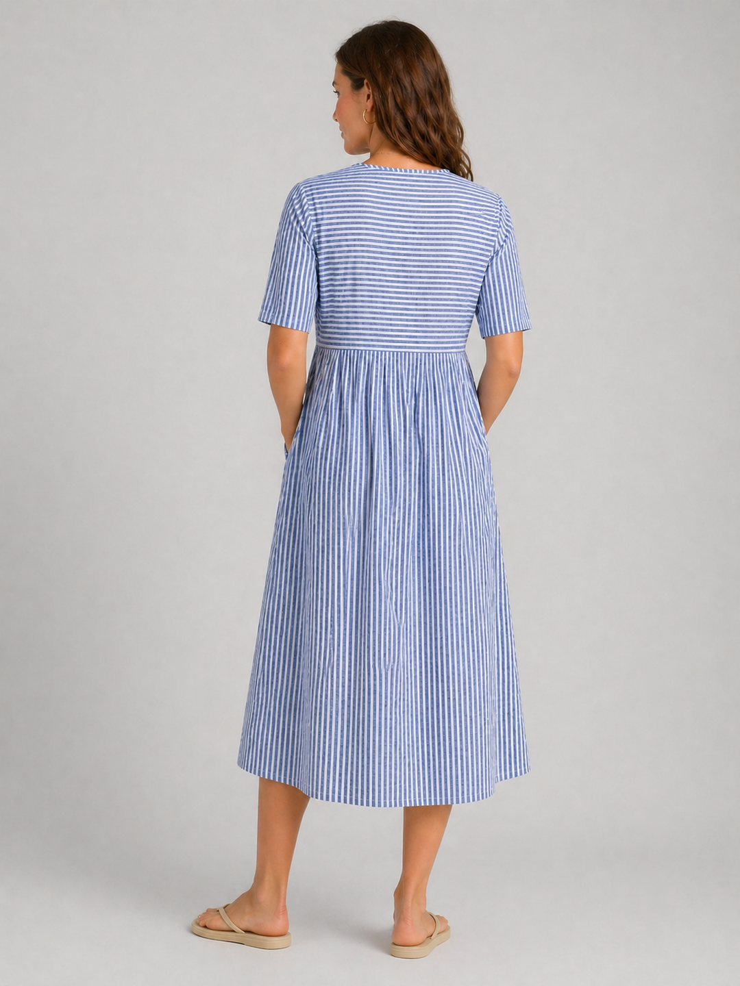 Women’s Striped Midi Dress with Button Detail