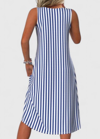 Women's Striped Midi Dress with Sleeveless Cut for Summer Outings