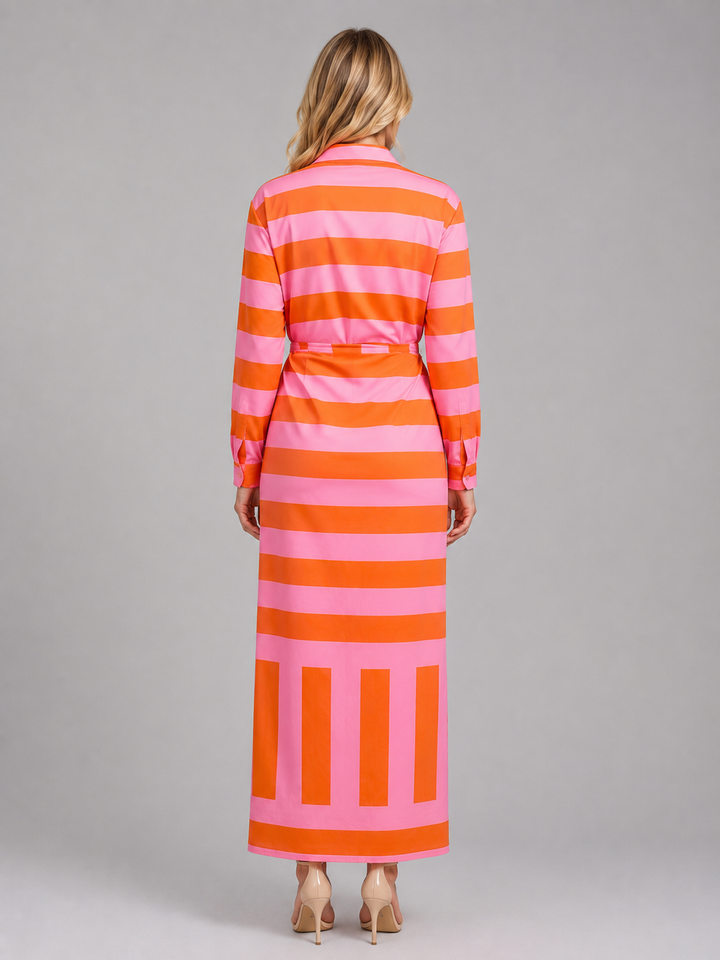 Women’s Striped Midi Dress with Twist-Knot