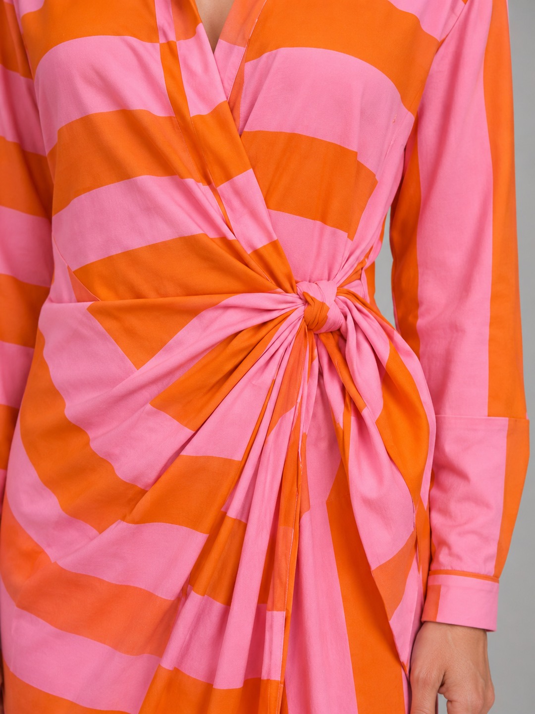Women’s Striped Midi Dress with Twist-Knot