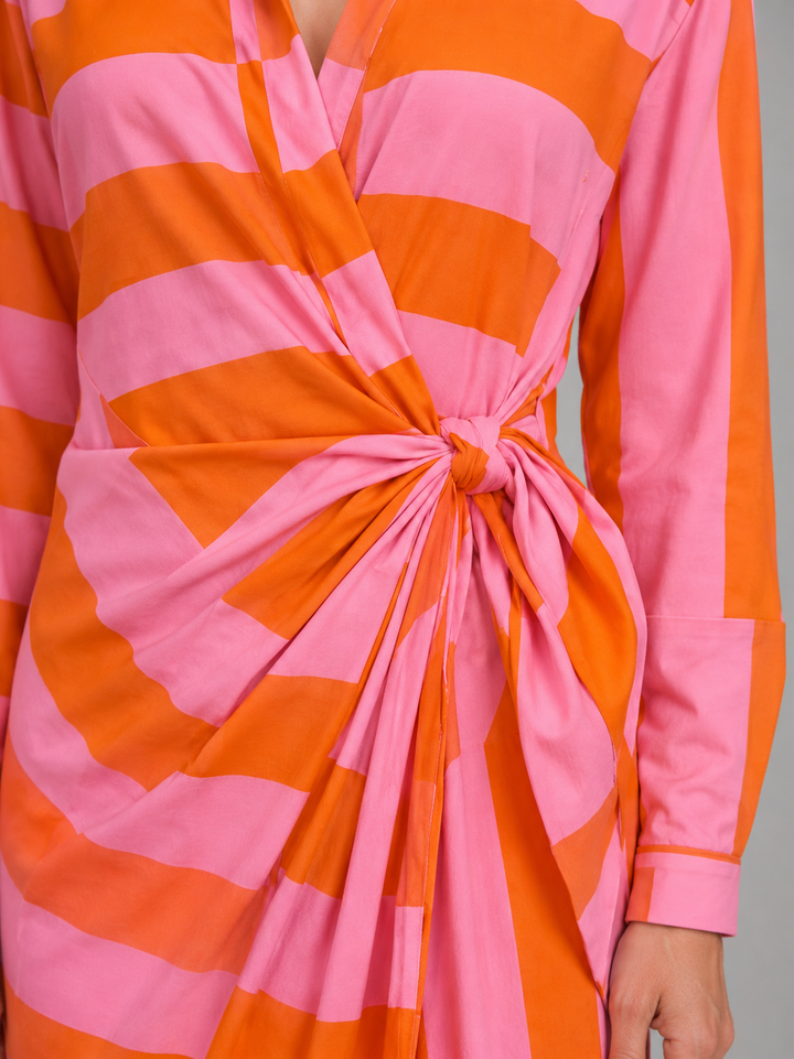 Women’s Striped Midi Dress with Twist-Knot