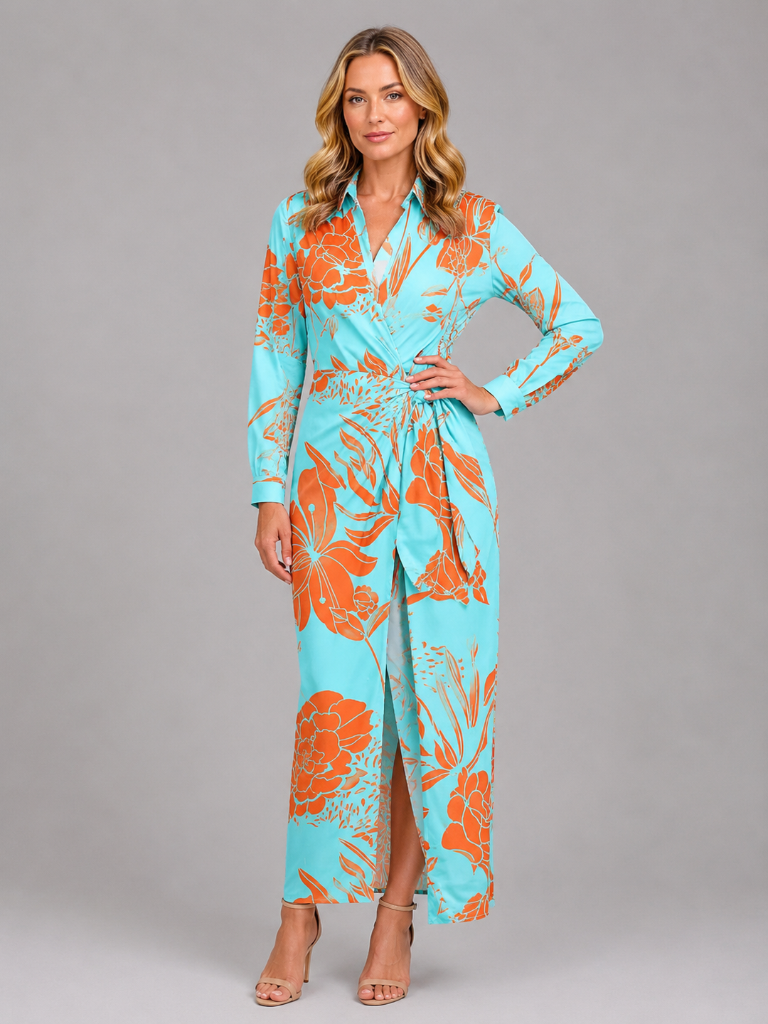 Women’s Striped Midi Dress with Twist-Knot