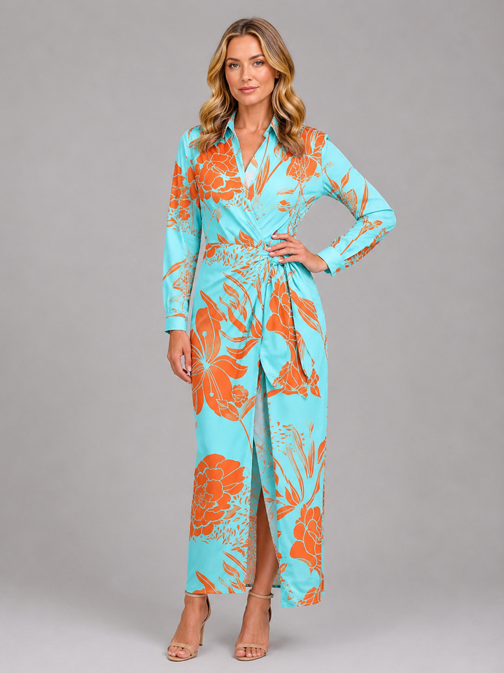 Women’s Striped Midi Dress with Twist-Knot