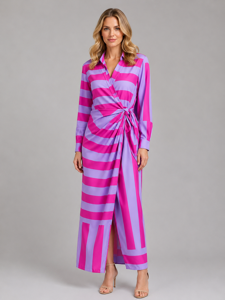 Women’s Striped Midi Dress with Twist-Knot